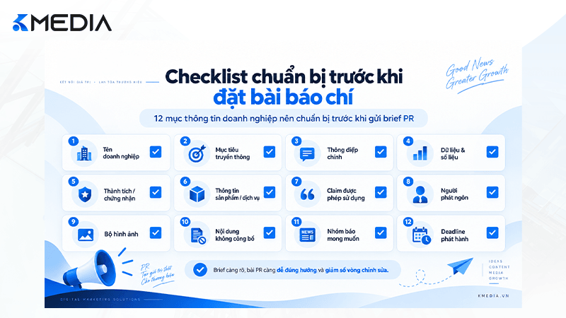 Checklist 12 mục cần chuẩn bị trước khi đặt bài báo chí