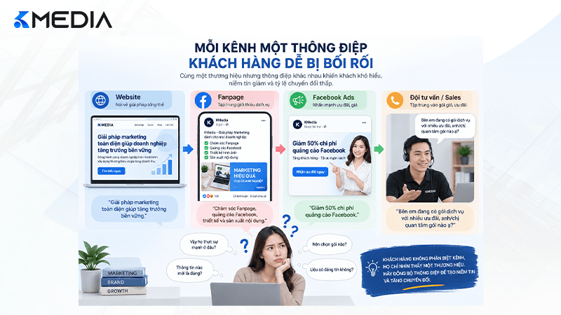 Thông điệp marketing không đồng nhất giữa website Fanpage quảng cáo và sales