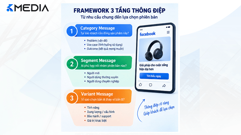 Framework 3 tầng Facebook Ads cho sản phẩm nhiều phiên bản