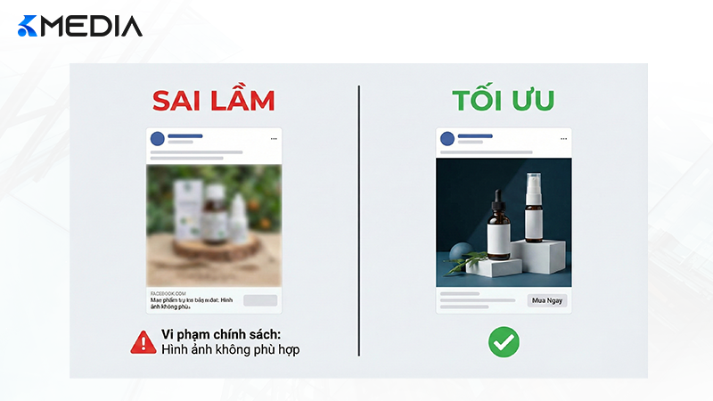 So sánh hình ảnh quảng cáo Facebook tối ưu và hình ảnh vi phạm chính sách
