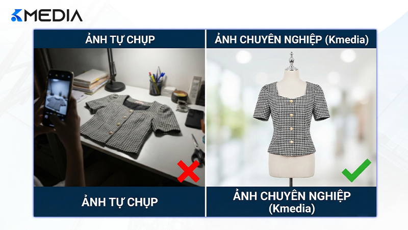 So sánh giữa ảnh sản phẩm tự chụp và ảnh sản phẩm được thiết kế chuyên nghiệp trên Fanpage bán lẻ.