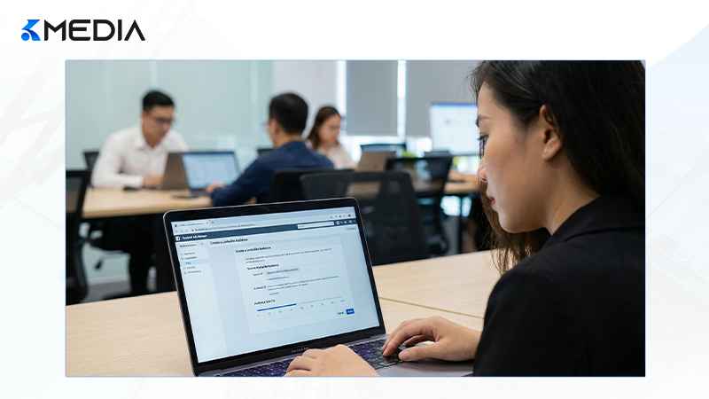 Chuyên gia marketing Việt Nam đang tạo tệp đối tượng tương tự (Lookalike Audience) trên Facebook Ads Manager.