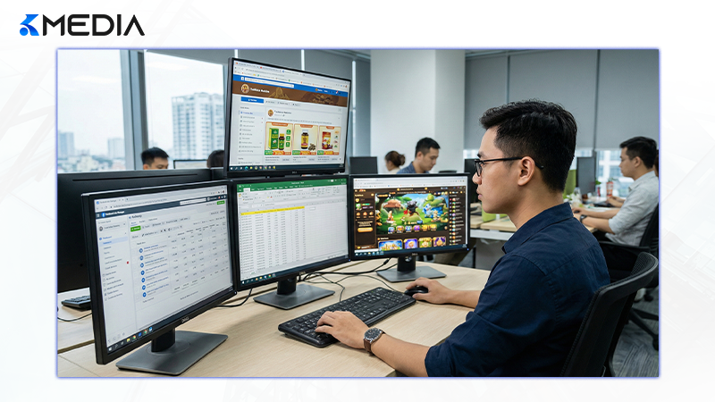 Chuyên gia Kmedia quản lý dàn tài khoản quảng cáo Facebook hàng Đông y và Game