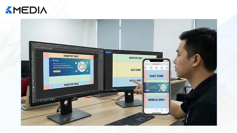 Sơ đồ vùng an toàn hiển thị ảnh bìa Facebook trên mobile và desktop