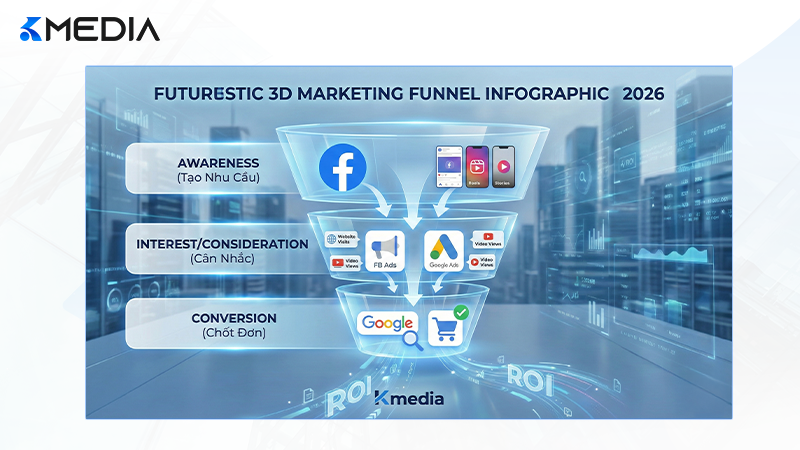 Sơ đồ phễu Marketing đa kênh kết hợp FB Ads và Google Ads 2026