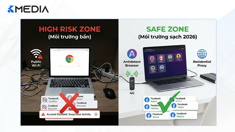 So sánh môi trường nuôi sạch và môi trường dễ bị Meta quét gậy