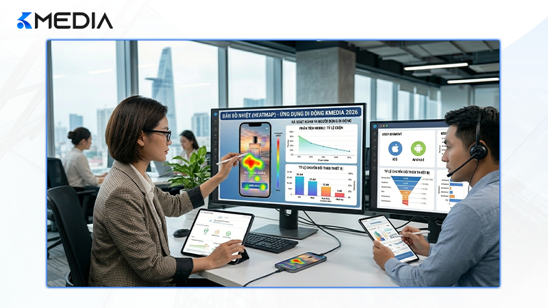 Project Manager đang thực hiện A/B Testing trên Landing Page di động để tối ưu hóa tỷ lệ chuyển đổi và ROI