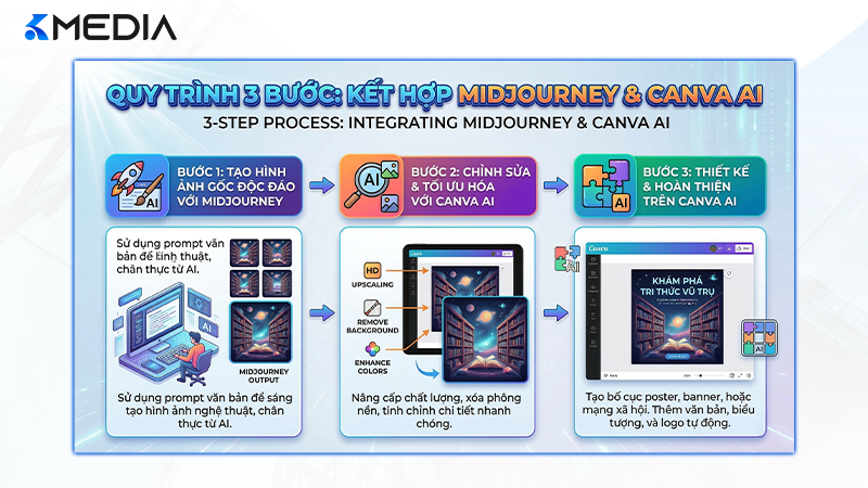Quy trình 3 bước phối hợp sức mạnh của Midjourney và Canva AI
