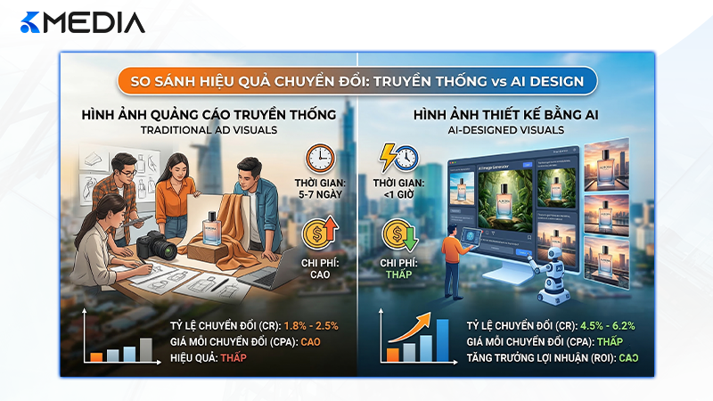 So sánh hiệu quả chuyển đổi giữa hình ảnh quảng cáo truyền thống và hình ảnh thiết kế bằng AI