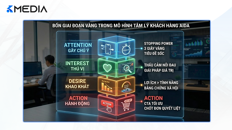 Bốn giai đoạn vàng trong mô hình tâm lý khách hàng AIDA