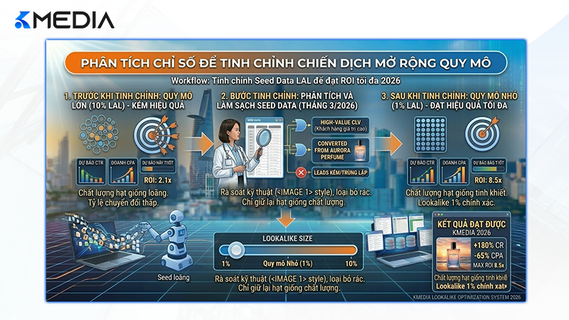 Chuyên gia đang rà soát chỉ số ROI và ROAS từ chiến dịch sử dụng đối tượng tương tự Lookalike