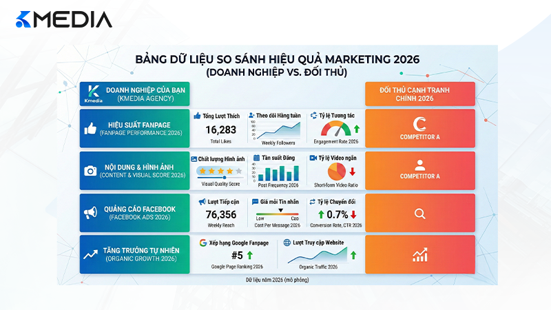 Bảng dữ liệu so sánh hiệu quả Marketing giữa doanh nghiệp và đối thủ cạnh tranh trực tiếp