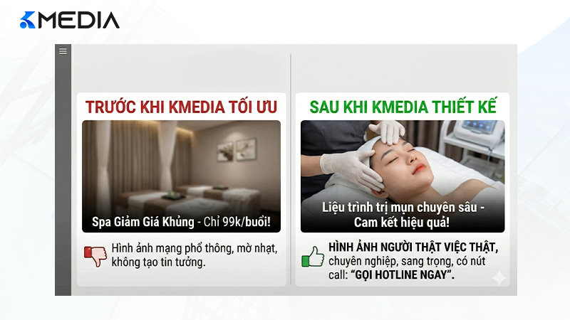 So sánh hiệu quả hình ảnh quảng cáo Spa trước và sau khi Kmedia thiết kế