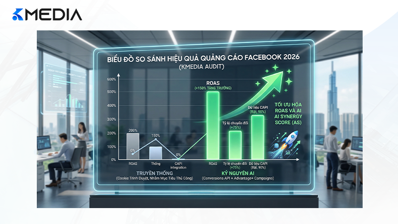 Biểu đồ so sánh hiệu quả quảng cáo Facebook khi áp dụng công nghệ AI và Conversions API