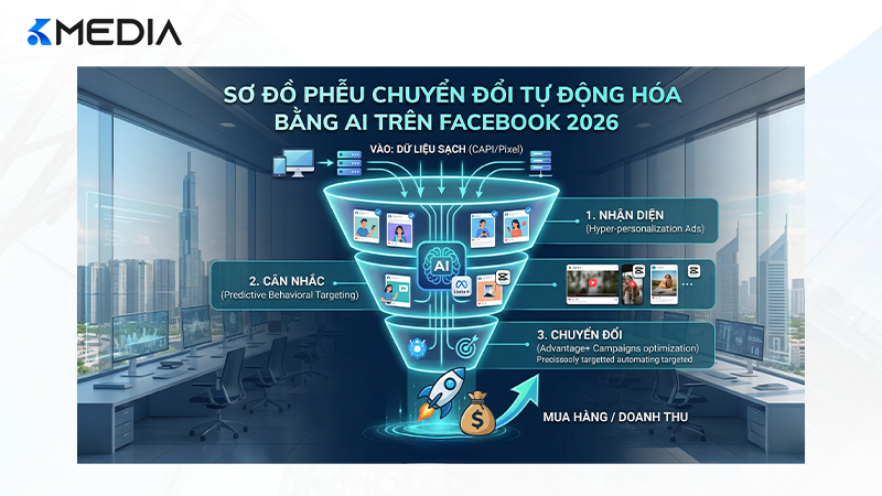 Sơ đồ phễu chuyển đổi tự động hóa bằng AI trên Facebook năm 2026