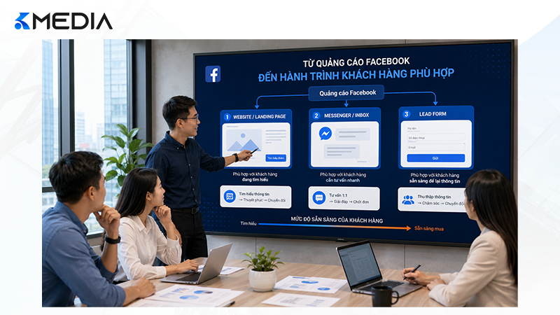 Chọn đúng điểm đến giúp quảng cáo Facebook tạo ra hành trình phù hợp hơn với nhu cầu và mức độ sẵn sàng của khách hàng.