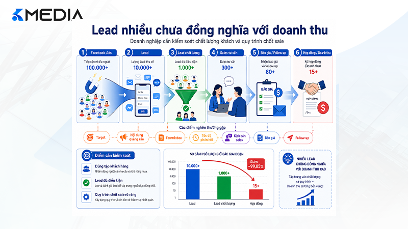 Lead nhiều chưa đồng nghĩa với doanh thu nếu doanh nghiệp không kiểm soát được chất lượng khách và quy trình chốt sale.