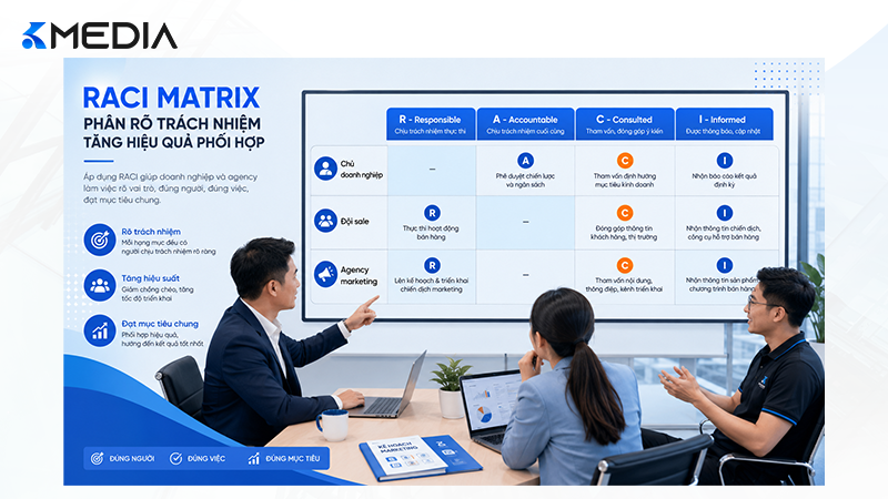 Ma trận RACI phân quyền giữa doanh nghiệp, sale và agency marketing