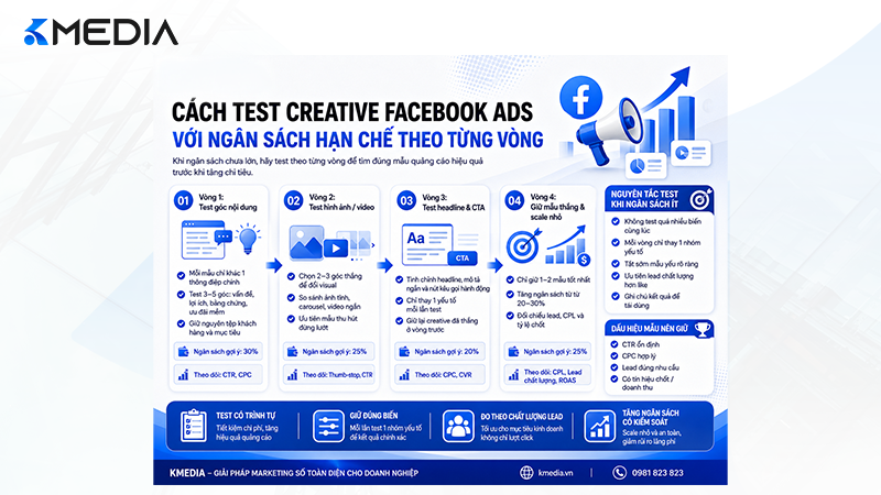 Cách test creative Facebook Ads với ngân sách hạn chế theo từng vòng